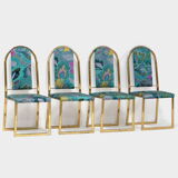 Set of four mid century Hollywood Regency dining room chairs with brass frame, 1970s