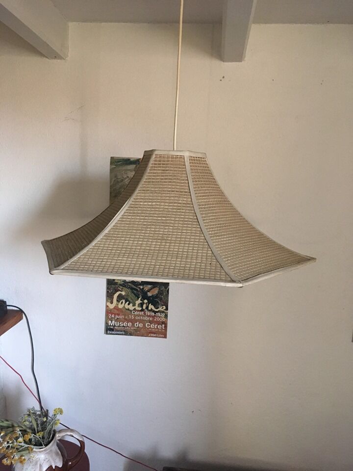 Six-sided braided straw hanging lamp