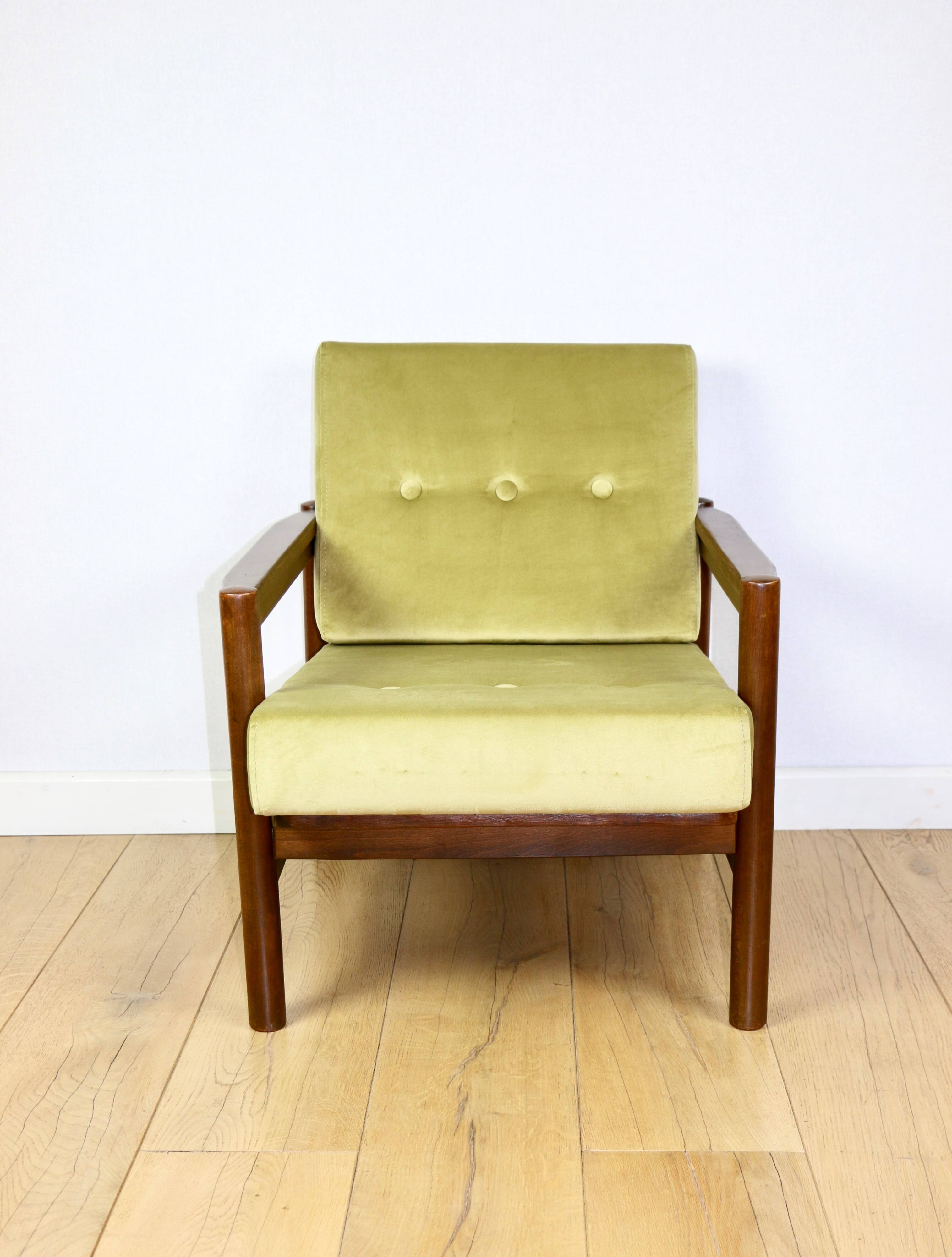 Wooden armchair designed by Z. Baczyk brown vintage olive - 3 pieces available