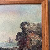 Animated marine painting of a boat at the end of the 19th century and the beginning of the 20th century