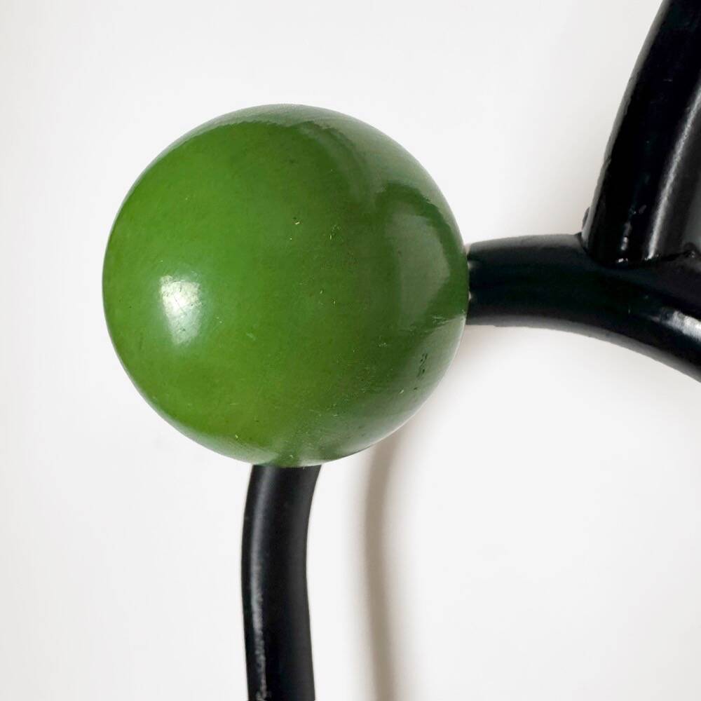 Metal coat rack with wooden balls and scoubidou from the 1960s.