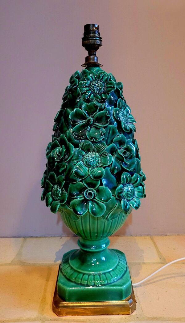 Ancienne lampe vintage Flora Manises en céramique  années 50