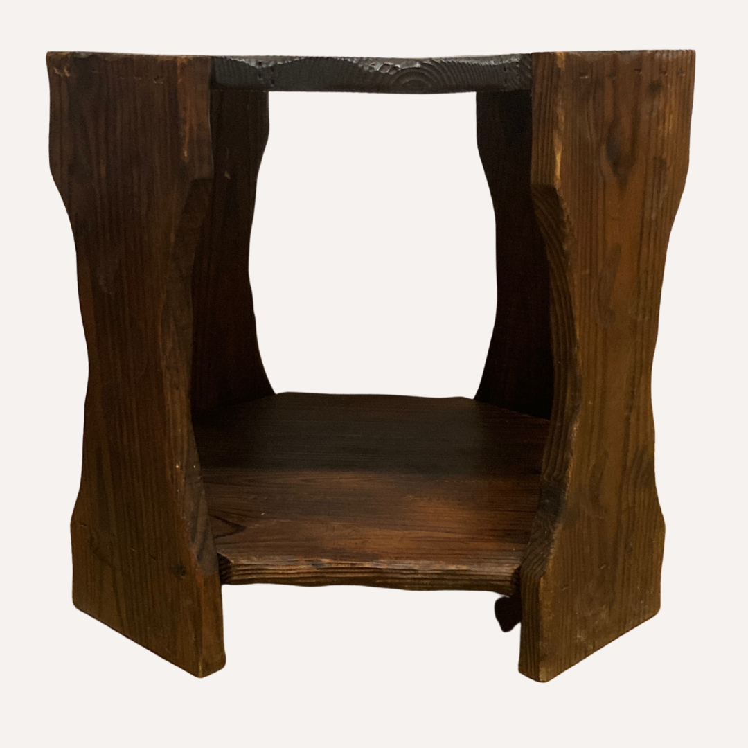 Brutalist Wabi Sabi oak carved side table, 1960s