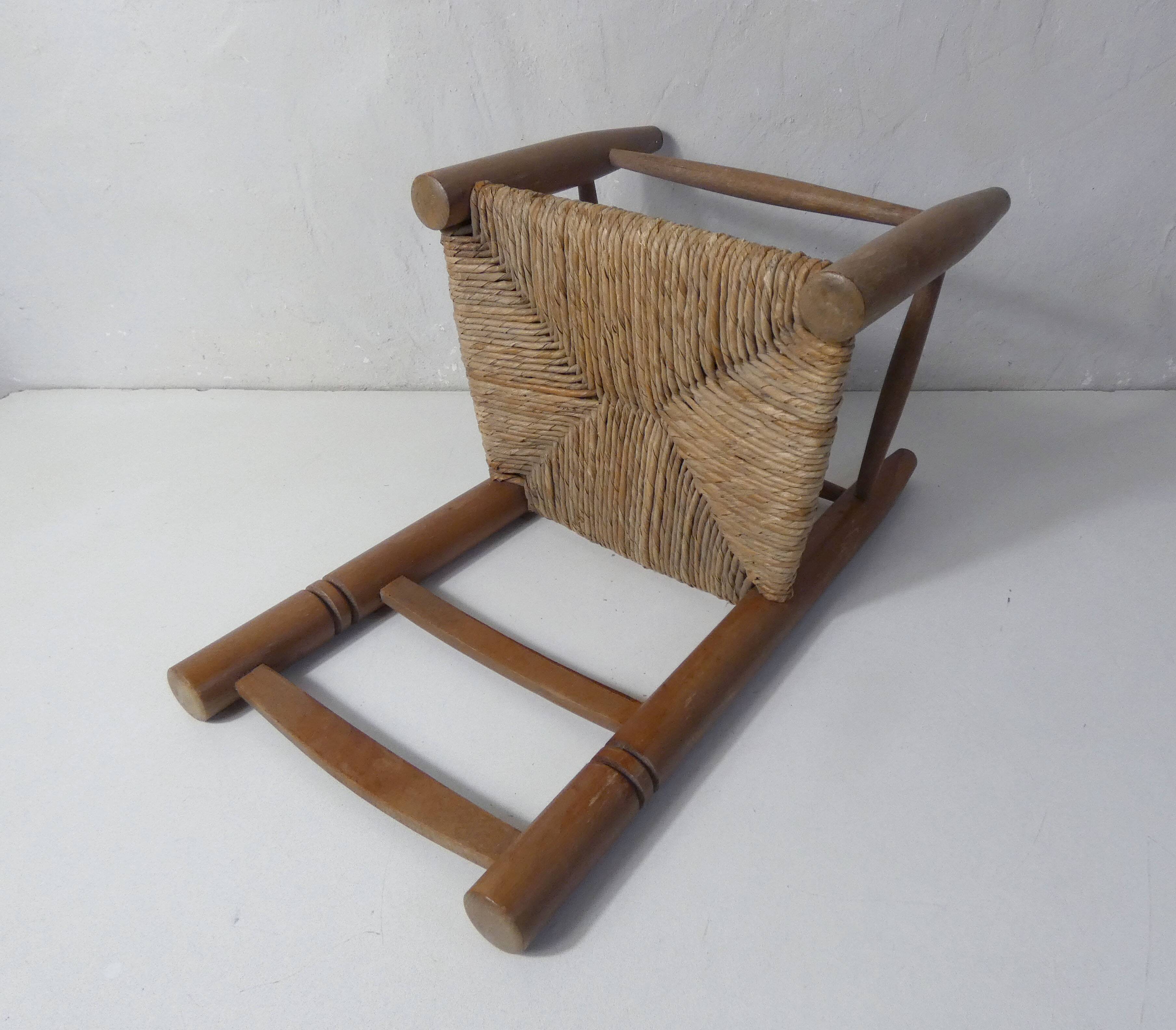 Old wooden straw chair for children