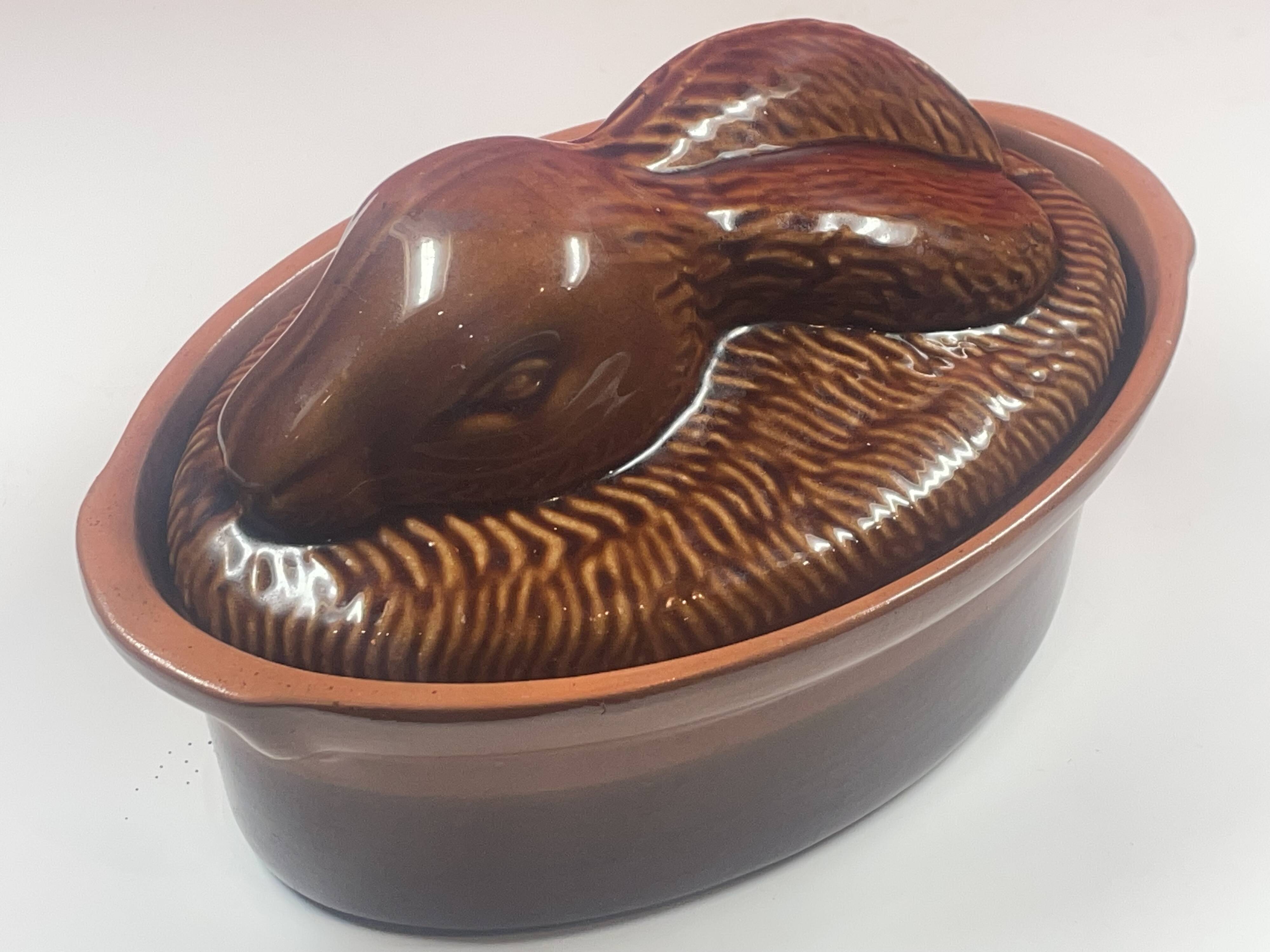 Large Burgundy terrine shaped like a hare or rabbit