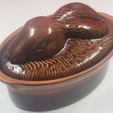 Large Burgundy terrine shaped like a hare or rabbit