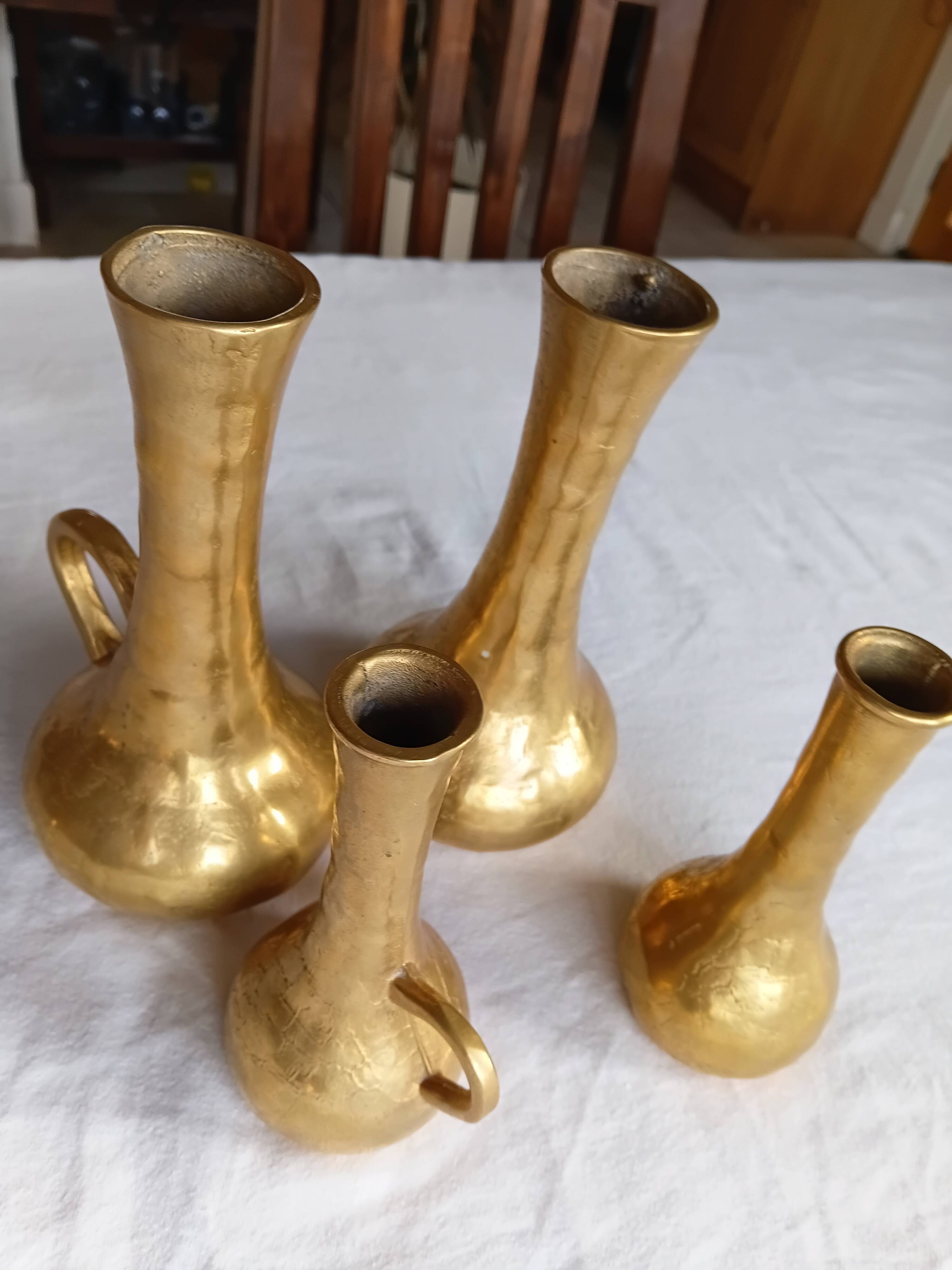 Mid-Century Italian Brutalist Cast Brass Solifleur Vases – Set of 4