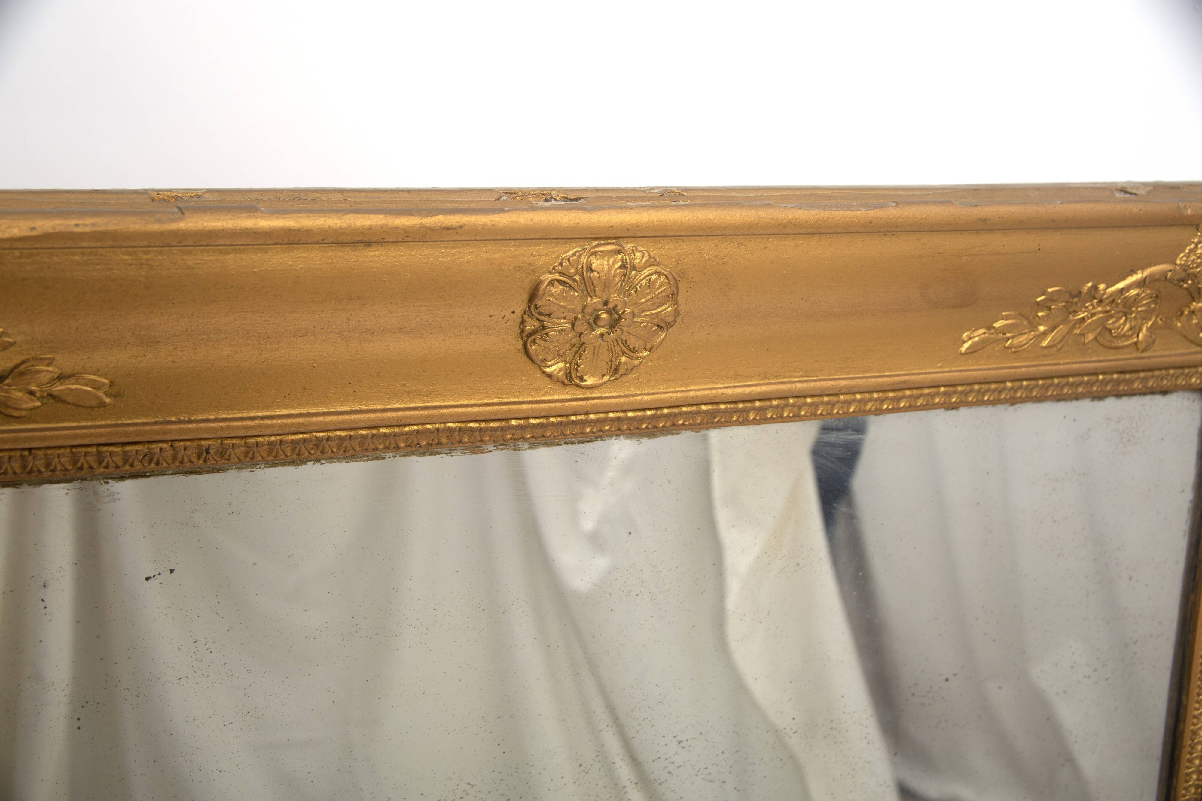 Ancien miroir doré avec glace au mercure, XIXe siècle