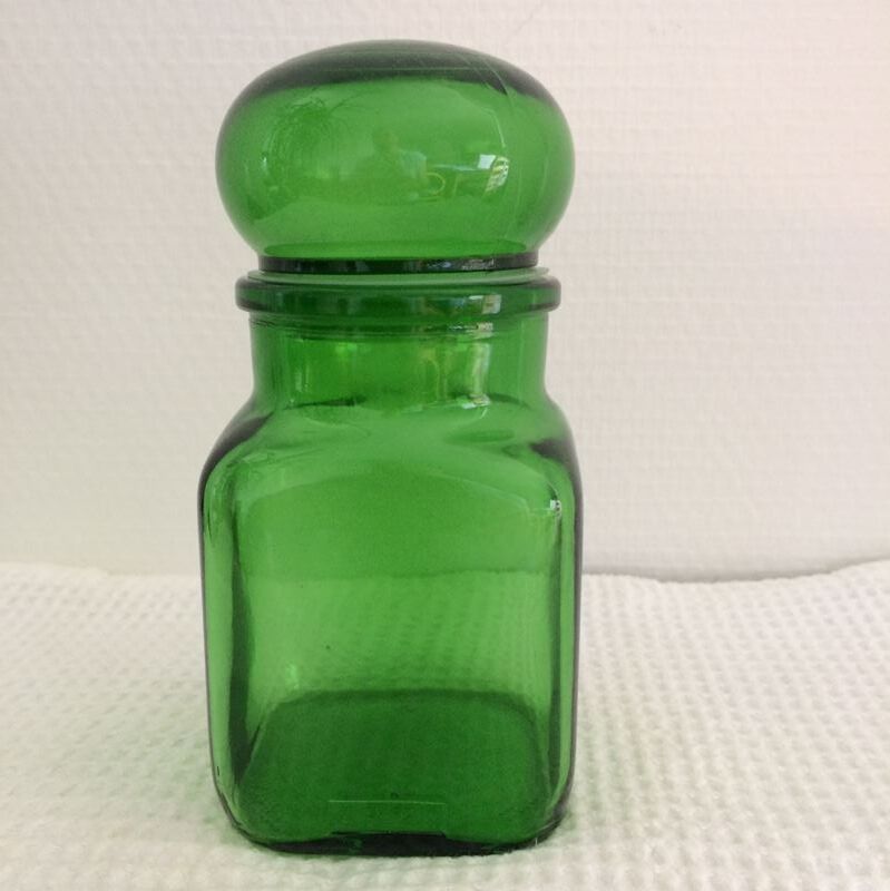 Bocal en verre vert vintage