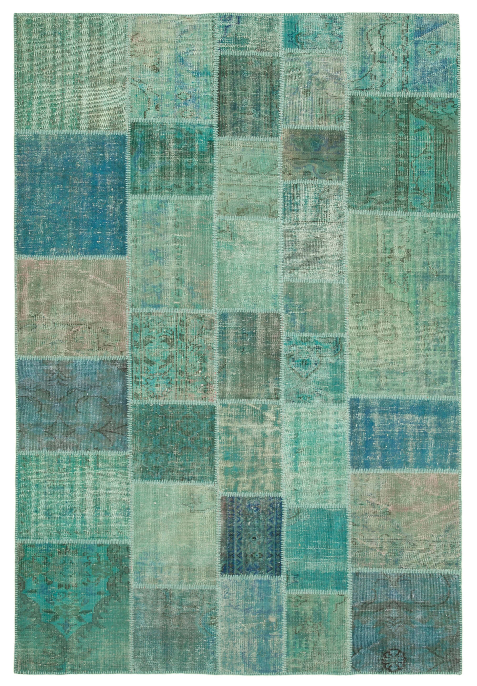 Hand-knotted oriental vintage 205 cm x 300 cm turquoise patchwork carpet