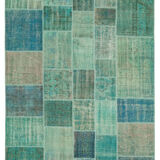 Hand-knotted oriental vintage 205 cm x 300 cm turquoise patchwork carpet