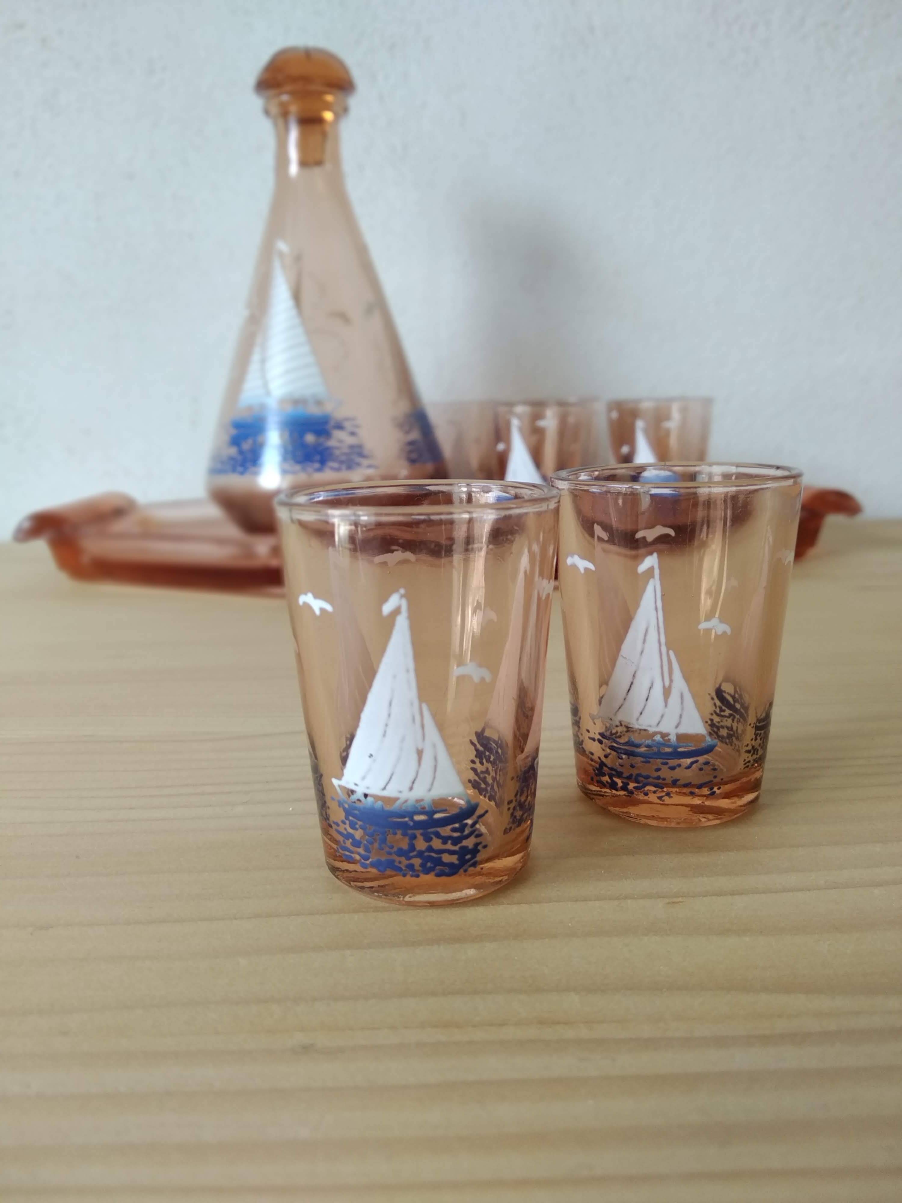Art Deco liqueur service with boat motif