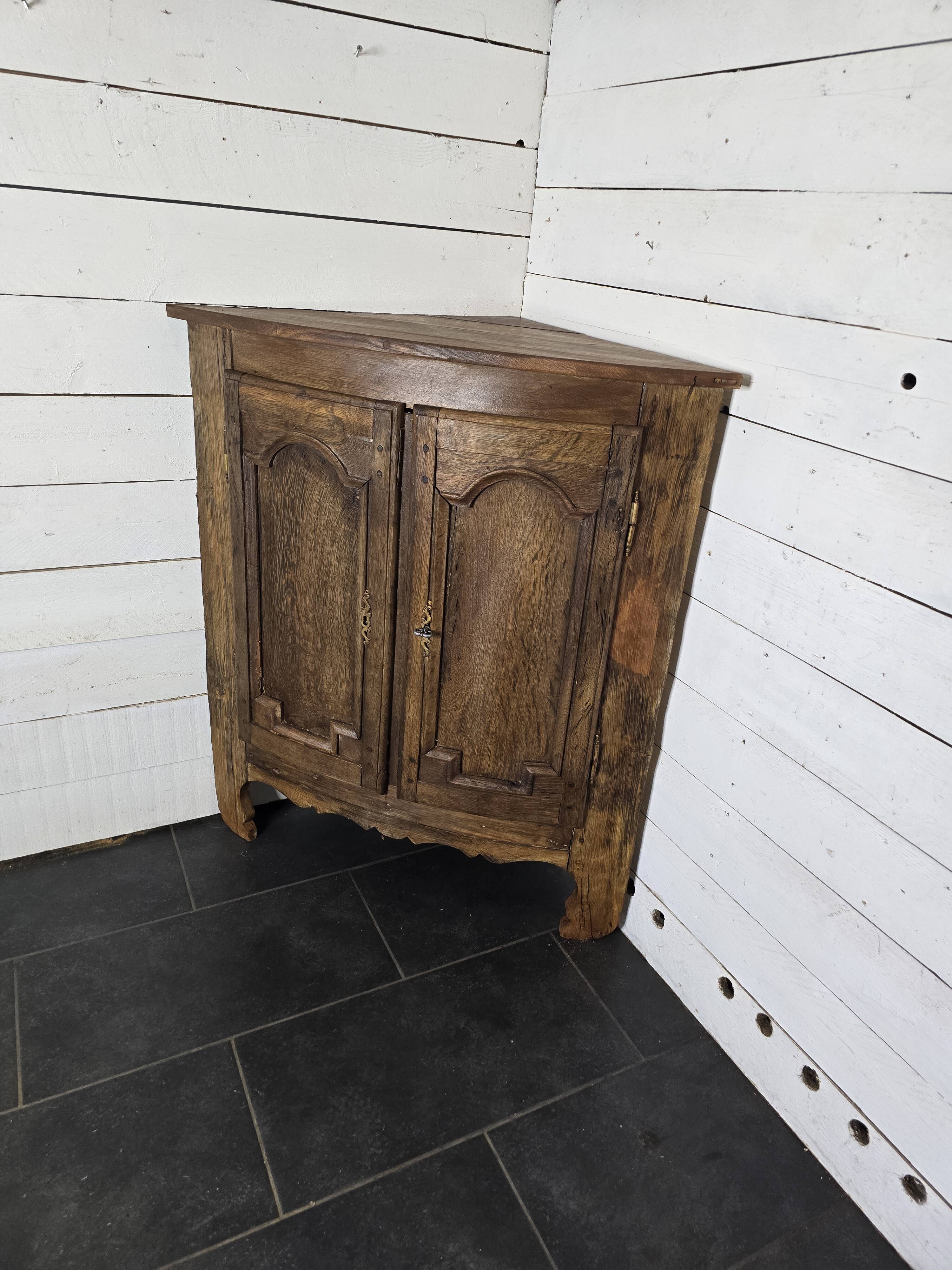 19th century curved corner cupboard in oak