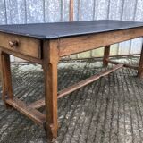 Antique oak farmhouse table with cat bar and 2 end drawers