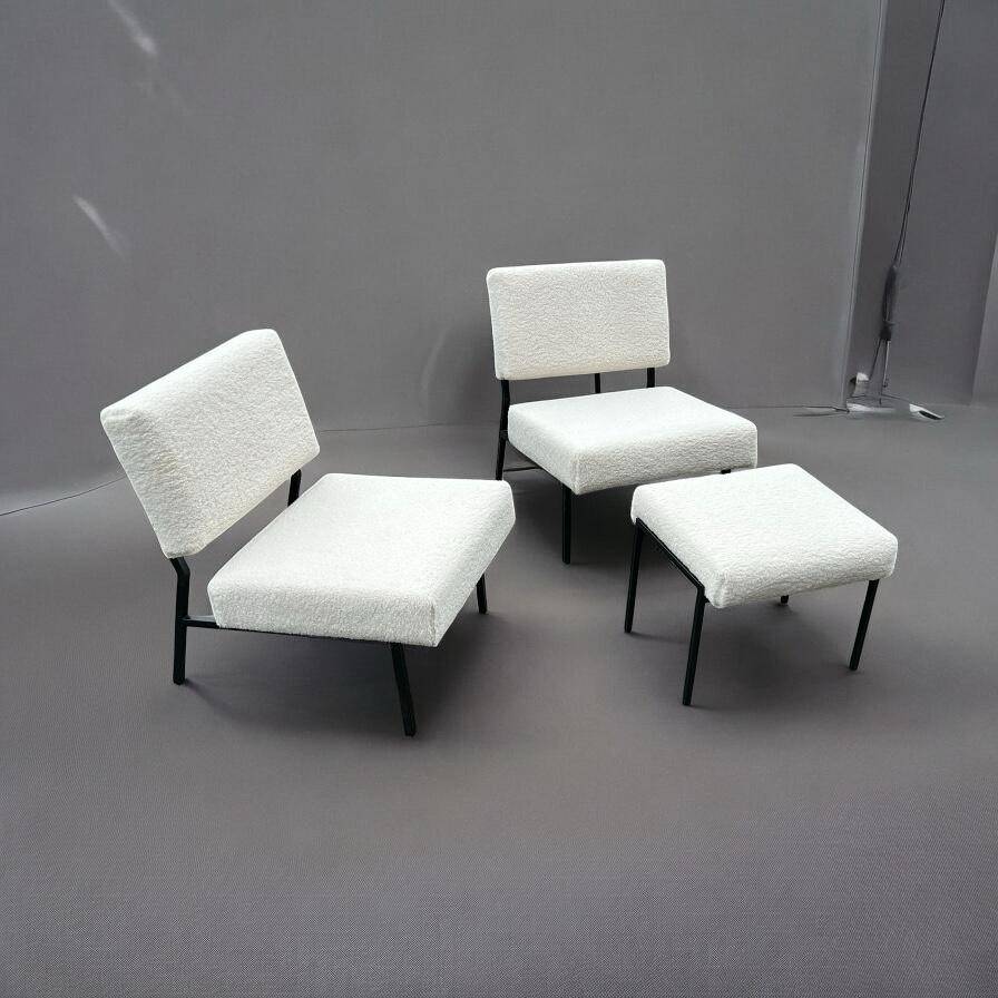 Pair of Armchairs and Ottoman or Stool 1960s Matco