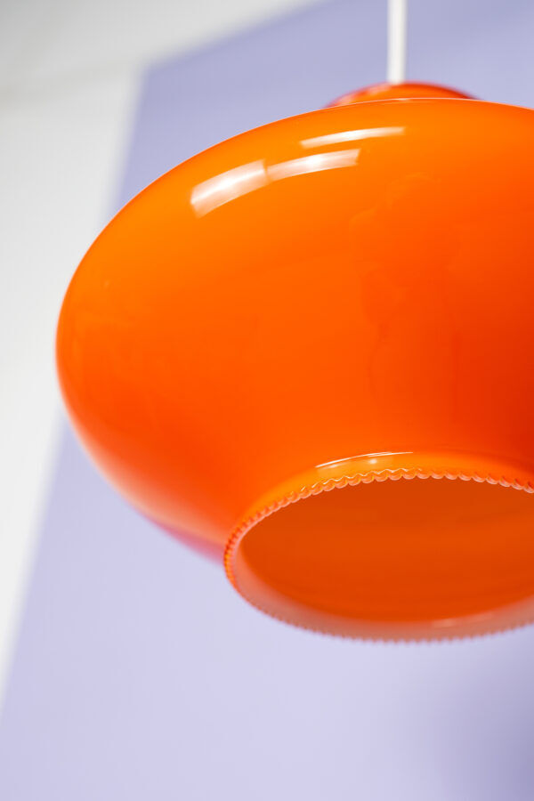 Orange opaline glass pendant lamp from the 1960s