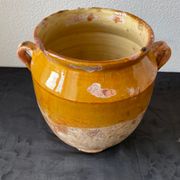 Old grease pot in glazed yellow terracotta, France nineteenth century