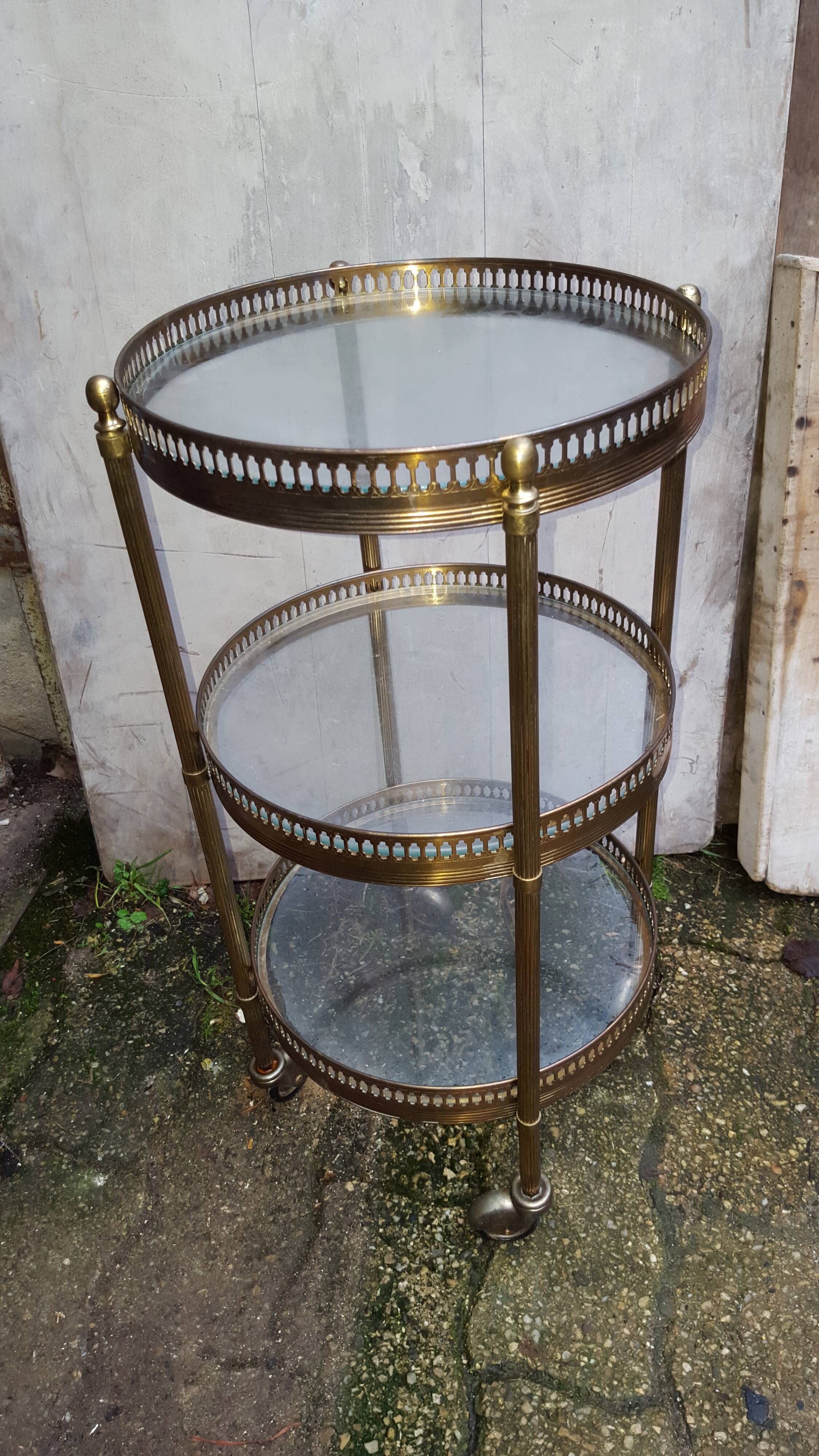 Gold brass and 1960 glass sellette/desserte