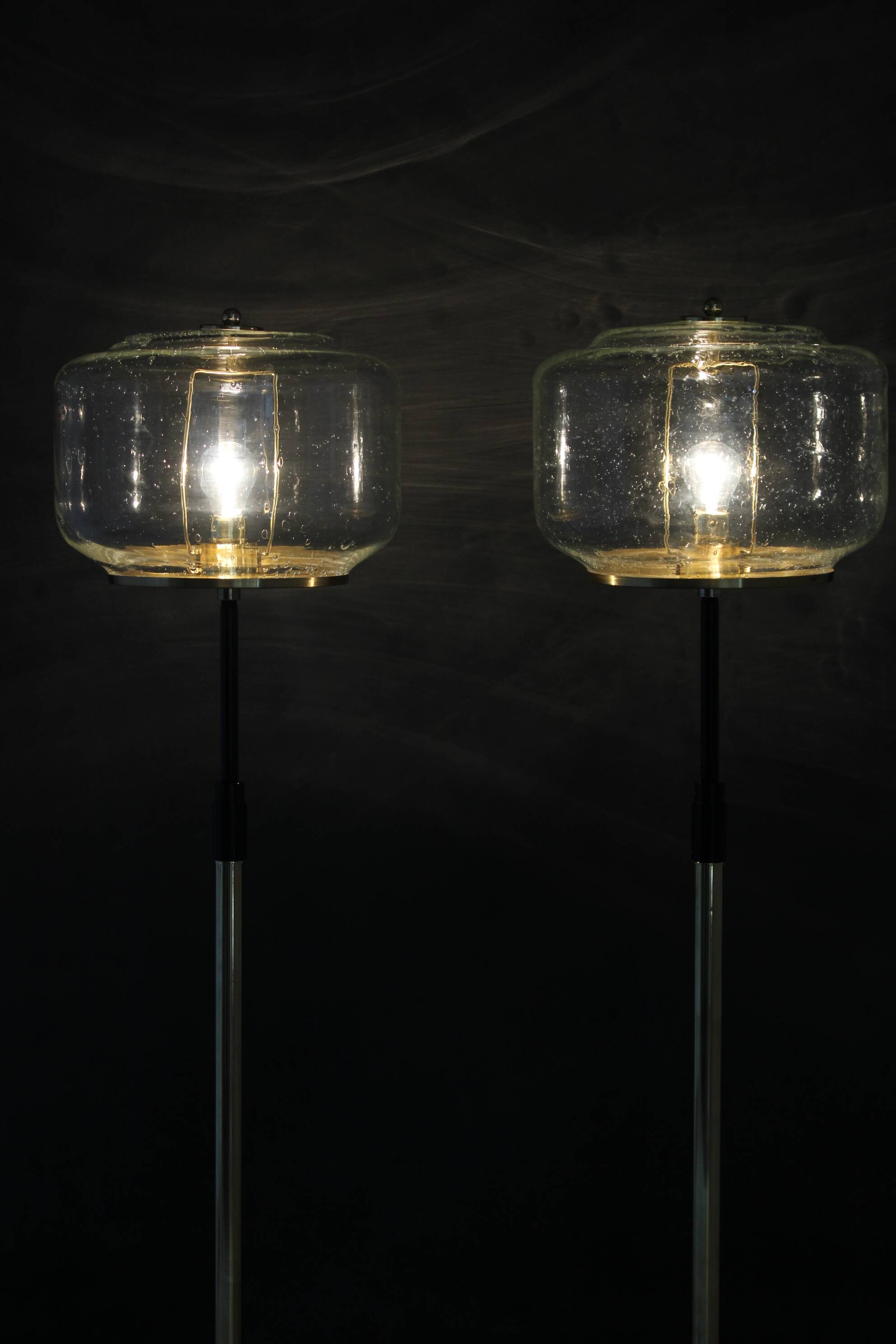 1970s Pair of Glass Brass Floor Lamps by Kamenicky Senov , Czechoslovakia