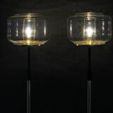 1970s Pair of Glass Brass Floor Lamps by Kamenicky Senov , Czechoslovakia