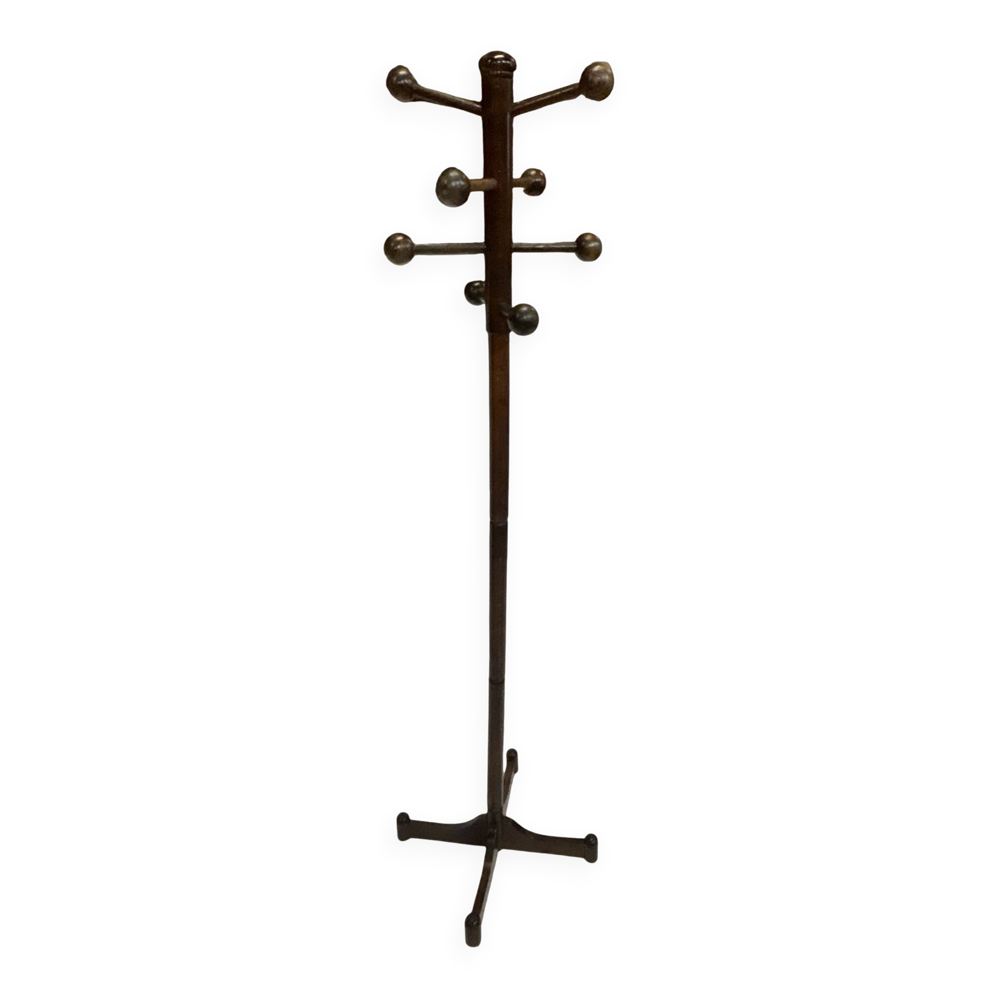 Vintage Wooden Sputnik Design Freestanding Coat Rack, 1970s, Brown