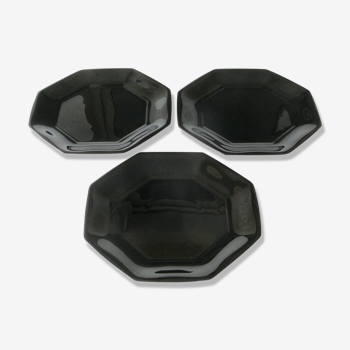 3 assiettes plates  arcoroc -  noir france - collection esso  -