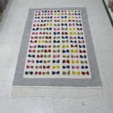 Handwoven Modern Boho Wool Rug with Colourful Patterns and Pompoms