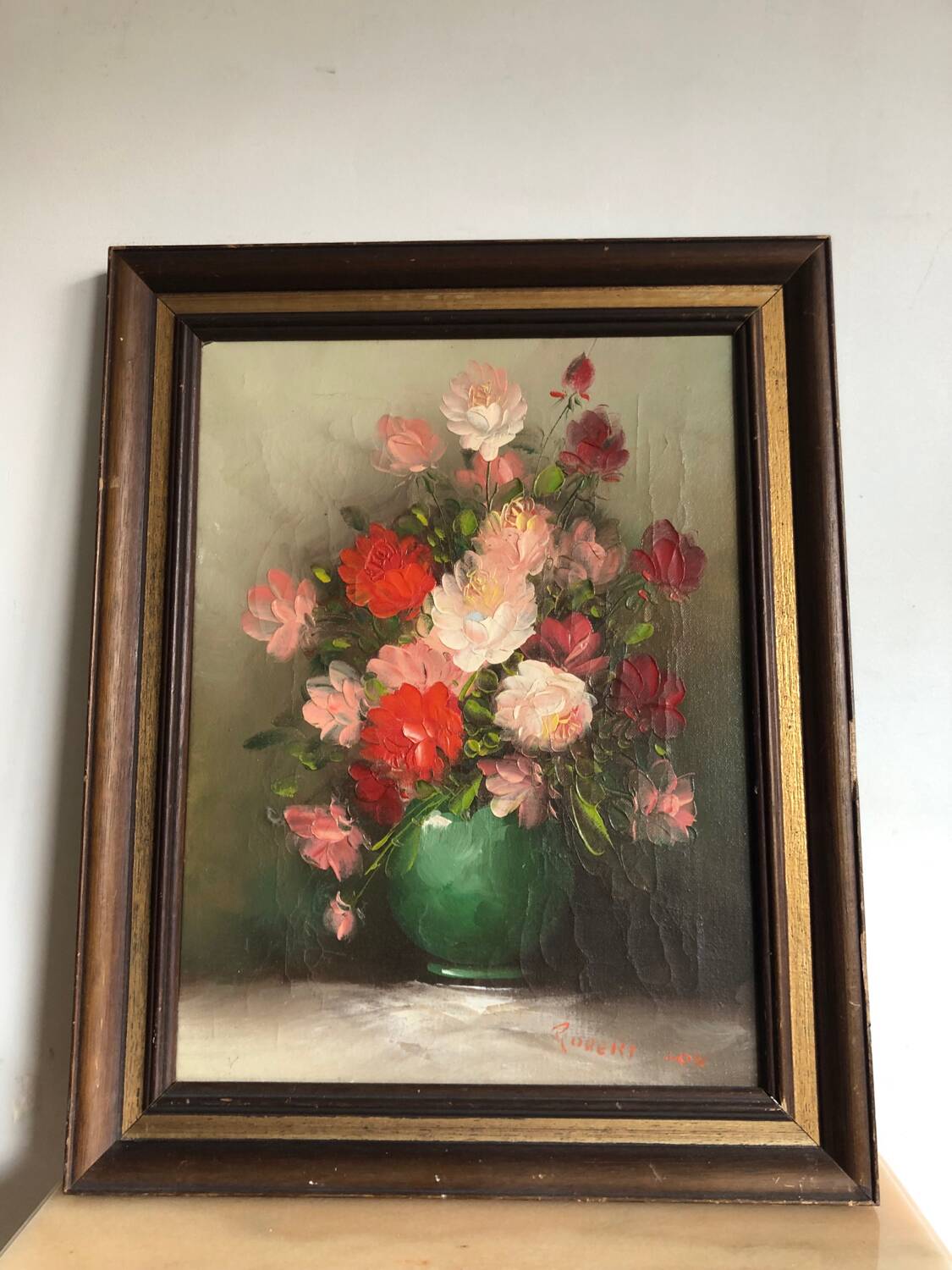 Oil on canvas still life bouquet of flowers