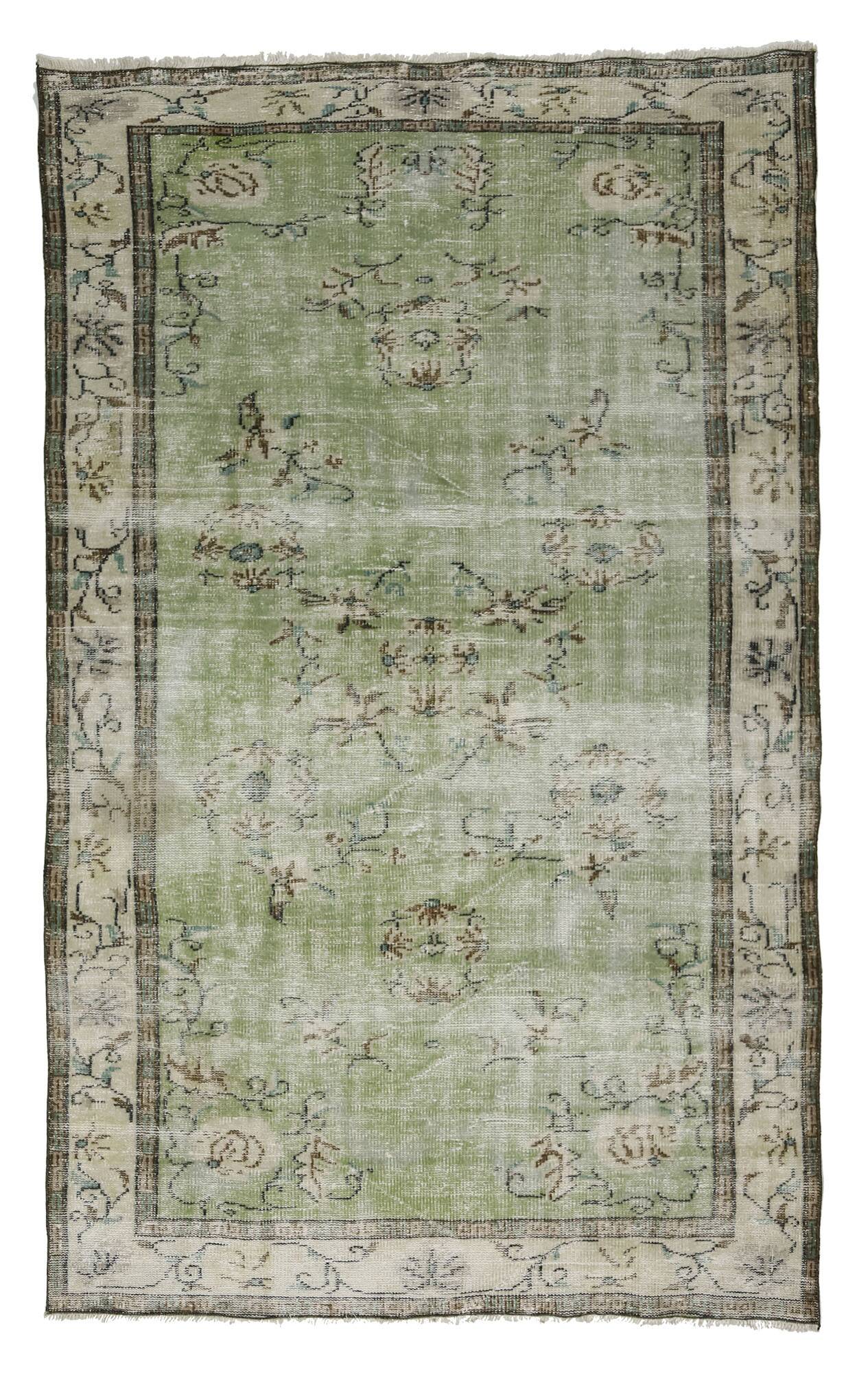Grand tapis kilim vintage – vert menthe et crème 261 cm x 160 cm