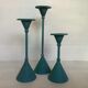 Trio of candlesticks patinated blue green vintage