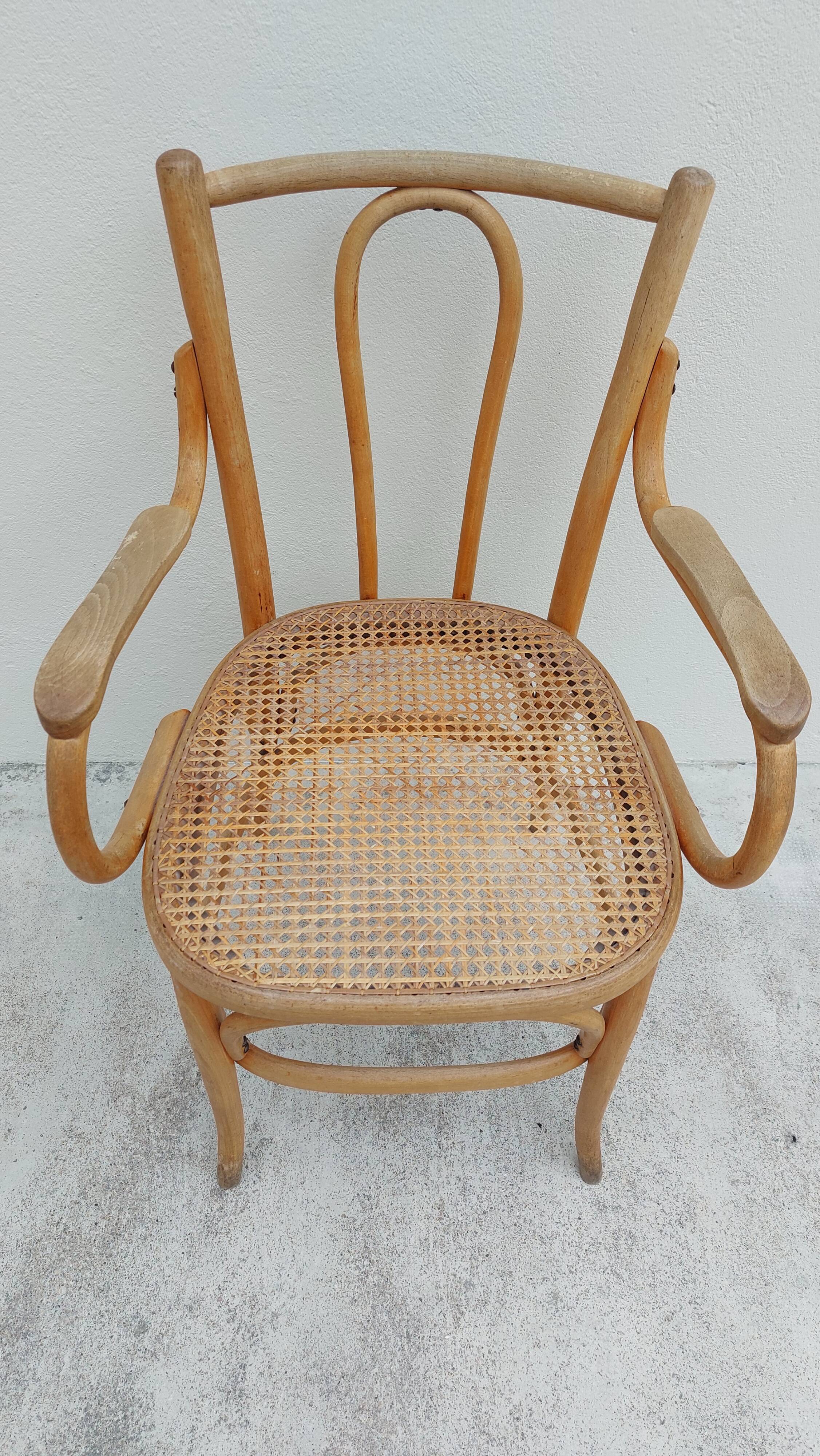 Michael Thonet armchair in curved wood and canework 1930