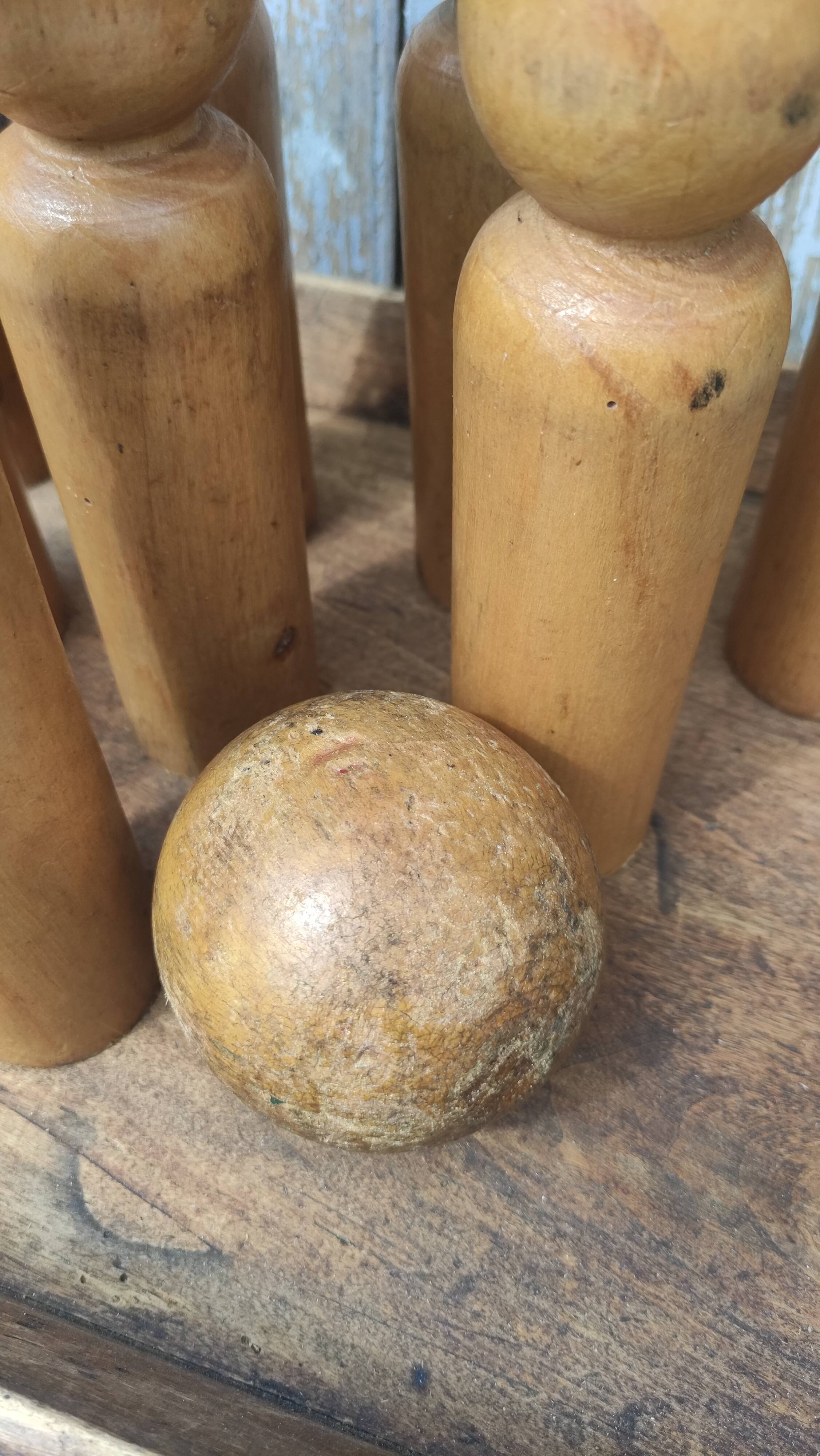Old vintage wooden bowling game