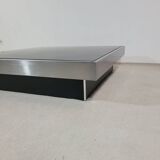 Grande table basse vintage noir et inox des années 1970