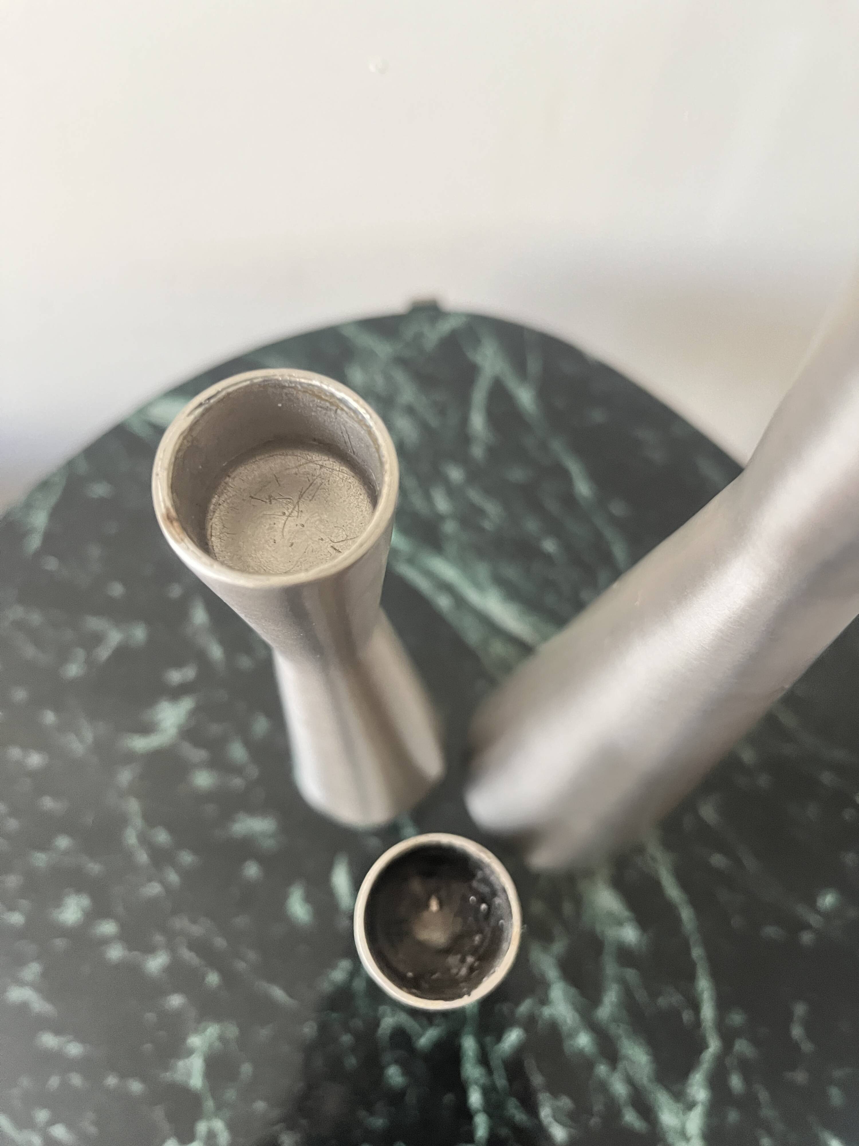 set of 3 chrome metal candle holders, 1970 design