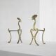 Paire d'Andirons Jugendstil en laiton patiné, style Art nouveau, début 20e siècle