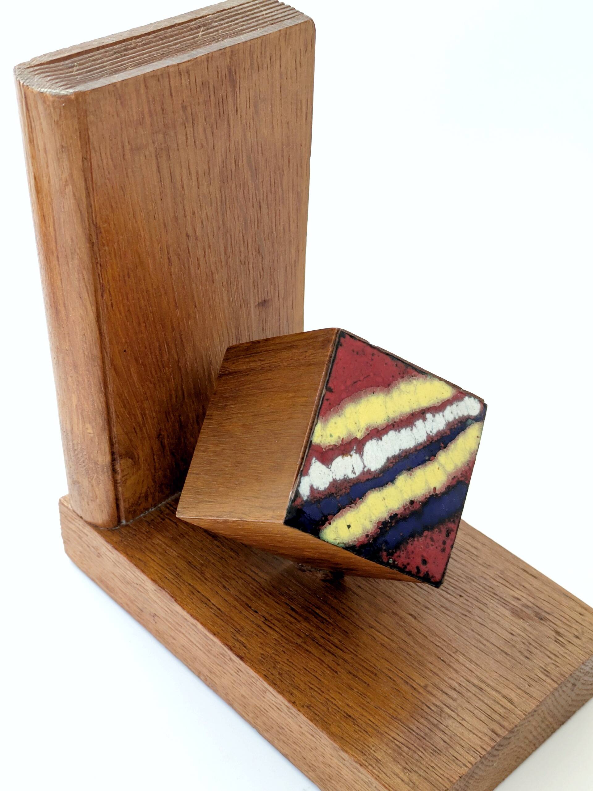 Mid-Century pair of wooden and enamel bookends, 1960s