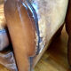 Pair armchairs club leather mustache art deco
