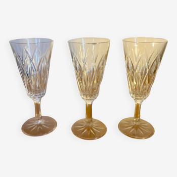 Ensemble de 3 flutes à champagne cristal Reims vintage