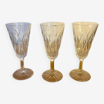 Set of 3 vintage Reims crystal champagne flutes