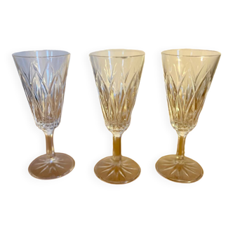 Set of 3 vintage Reims crystal champagne flutes