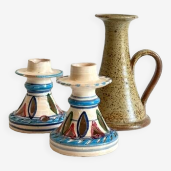 3 bougeoirs céramique artisanat vintage