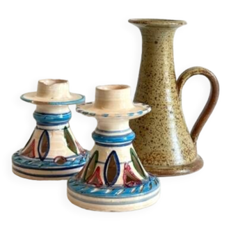 3 bougeoirs céramique artisanat vintage