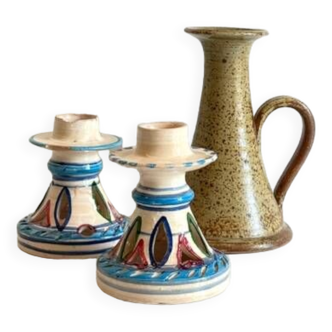 3 vintage ceramic craft candle holders