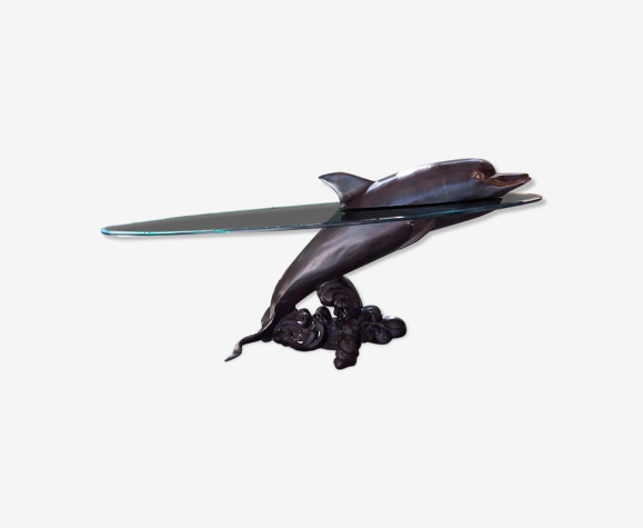 Living room coffee table glass top, dolphin-shaped encroachment