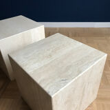 Mid-century modern travertine cube side end tables