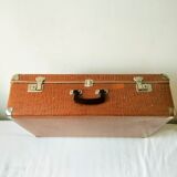 Large light brown cardboard suitcase and decorative vintage year 50 60 70 in very good condition