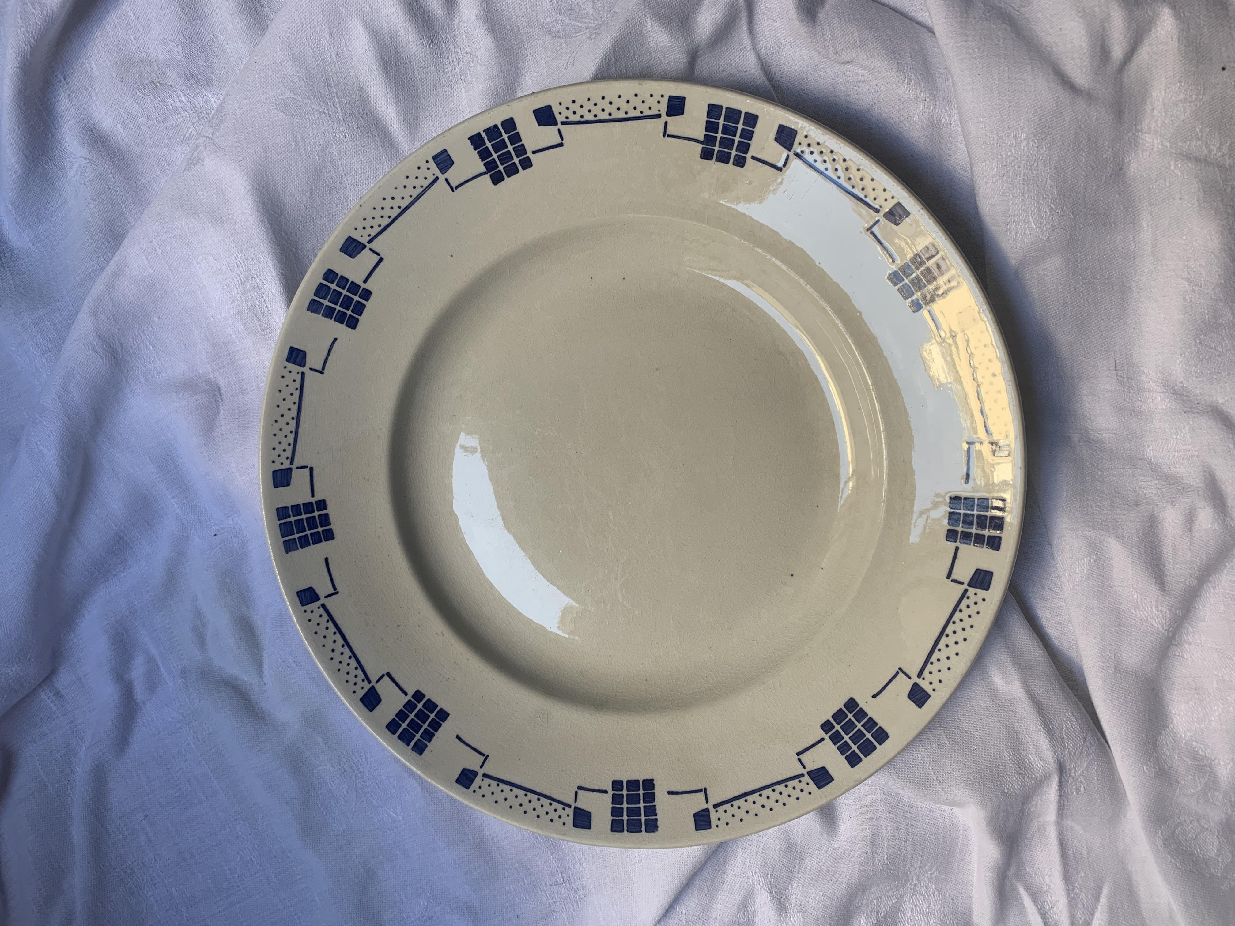 Vintage Luneville blue round dish