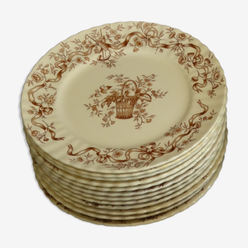 12 iron earthenware dessert plates, longchamp ribbons model