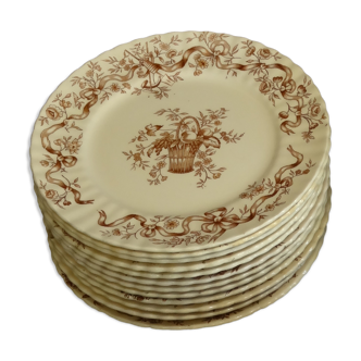 12 iron earthenware dessert plates, longchamp ribbons model