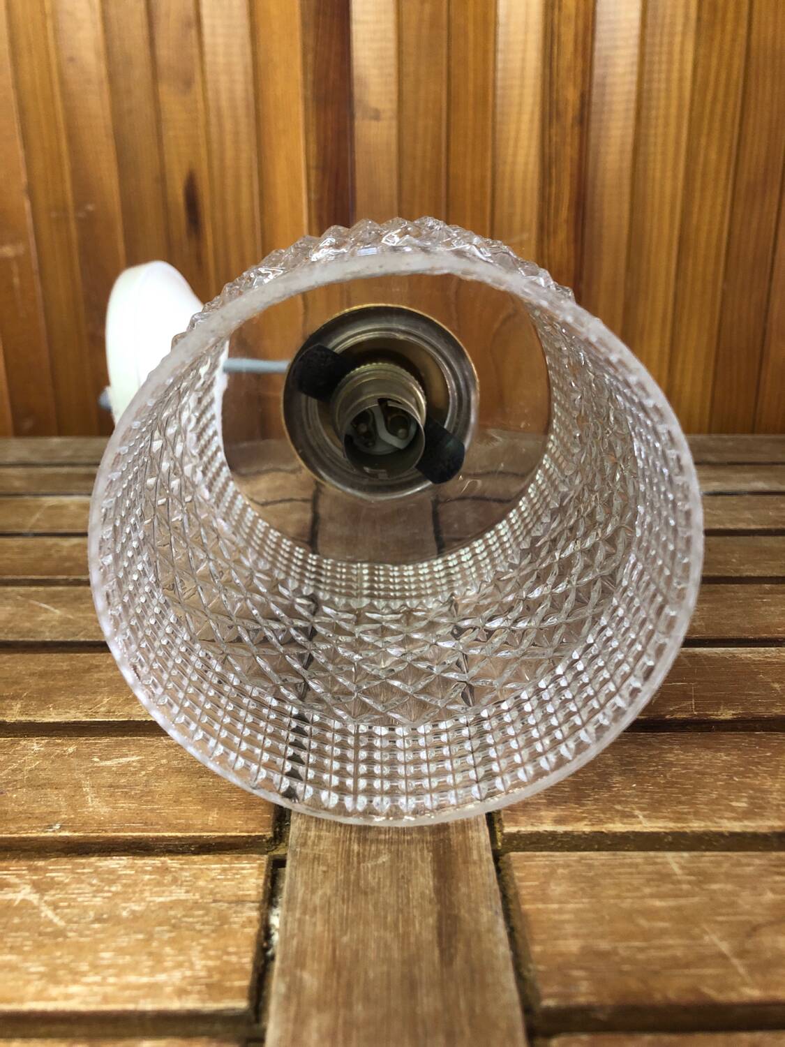 Old molded glass pendant lamp + vintage golden support